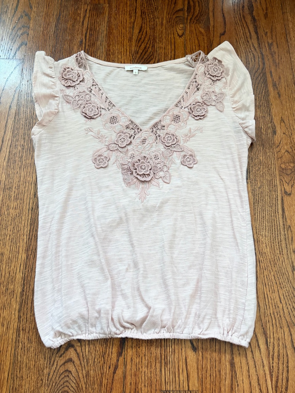 Sundance Catalog Dusty Pink Embroidered Short Sleeve Top Women’s Size S